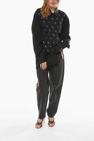 Cotton-poplin CROSS Shirt embellished with Beads