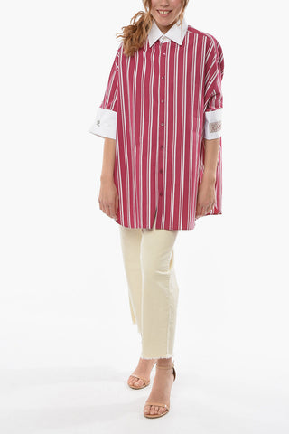 Cuffed Short Sleeve Striped Shirt