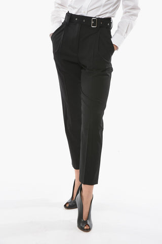 Wool-blend Carrot-fitting Pants with Belt