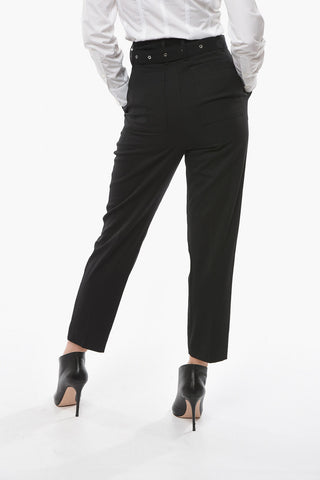 Wool-blend Carrot-fitting Pants with Belt