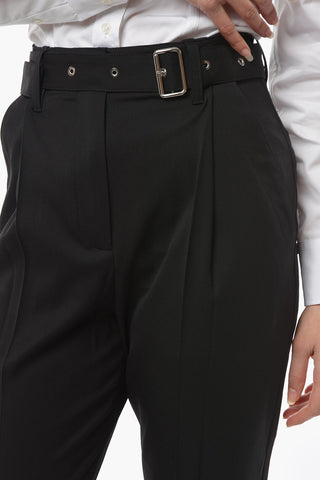 Wool-blend Carrot-fitting Pants with Belt