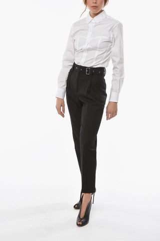 Wool-blend Carrot-fitting Pants with Belt