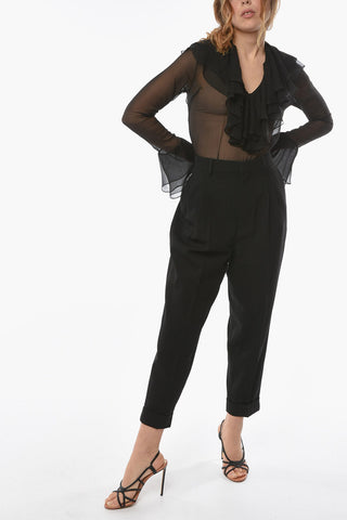 Wool-twill Straight-leg Pants with Double-pleat