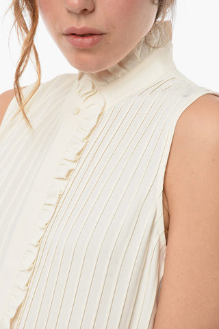 Ruffle Detail Sleeveless Tuxedo Blouse