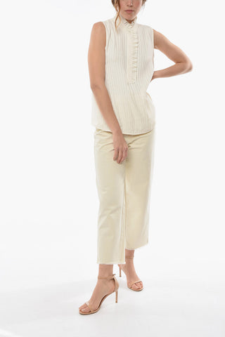 Ruffle Detail Sleeveless Tuxedo Blouse