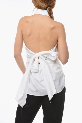 Top Open-back RUPIA a Camicia in Popeline di Cotone con Fascia da Annodare