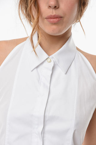 Top Open-back RUPIA a Camicia in Popeline di Cotone con Fascia da Annodare