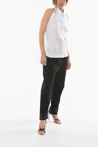 Top Open-back RUPIA a Camicia in Popeline di Cotone con Fascia da Annodare