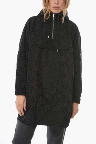 Hooded Half-zipped Jacket in Monogram Broderie-anglaise
