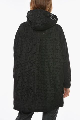 Hooded Half-zipped Jacket in Monogram Broderie-anglaise