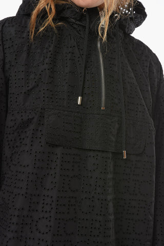 Hooded Half-zipped Jacket in Monogram Broderie-anglaise