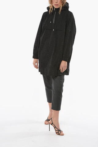 Hooded Half-zipped Jacket in Monogram Broderie-anglaise