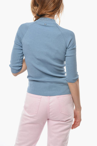Silk Blend Short Sleeved Mock Neck Sweater