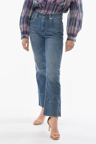 Mid-washed High-waisted Denims with Flared Hems 21cm