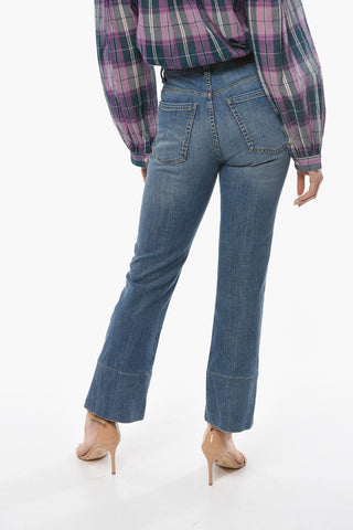 Mid-washed High-waisted Denims with Flared Hems 21cm