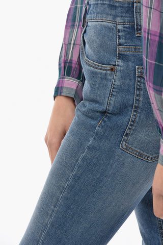 Mid-washed High-waisted Denims with Flared Hems 21cm