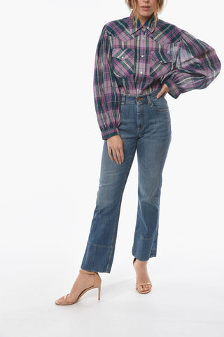 Mid-washed High-waisted Denims with Flared Hems 21cm