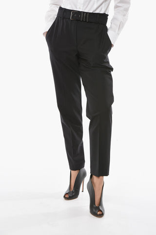 Virgin-wool-blend Tailored Pants with Belt