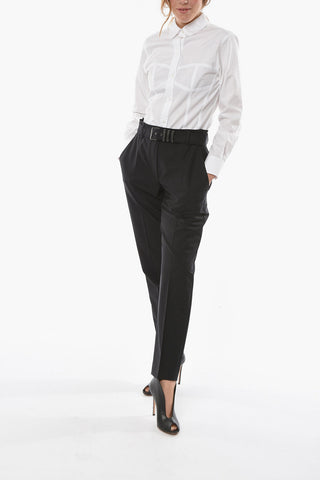 Virgin-wool-blend Tailored Pants with Belt