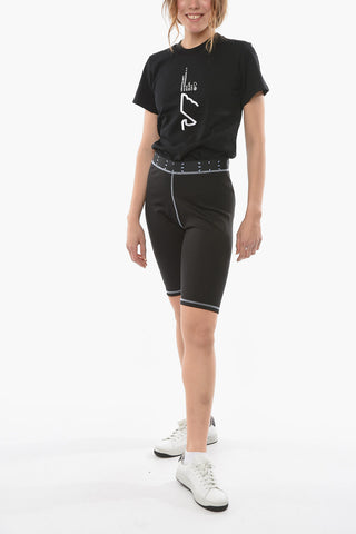 Contrasting Hems Biker Leggings