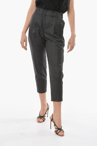Virgin-wool Single-pleated Cropped Pants with Beaded Detailing