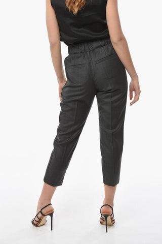 Virgin-wool Single-pleated Cropped Pants with Beaded Detailing