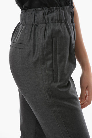 Virgin-wool Single-pleated Cropped Pants with Beaded Detailing