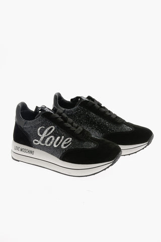 LOVE Leather and Fabric Sneakers with Glittery Details
