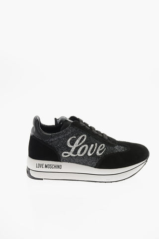 LOVE Leather and Fabric Sneakers with Glittery Details