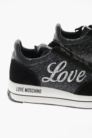 LOVE Leather and Fabric Sneakers with Glittery Details