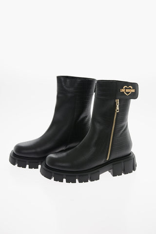LOVE Faux Leather Crocodile Effect Booties with Tank Sole