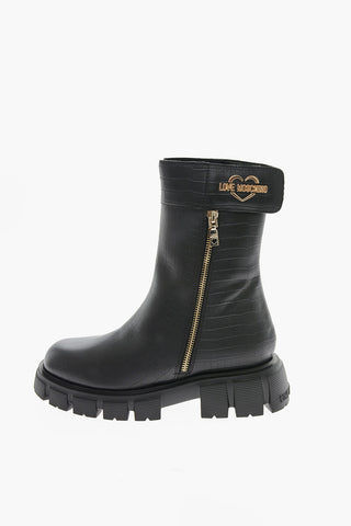 LOVE Faux Leather Crocodile Effect Booties with Tank Sole