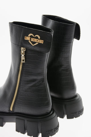 LOVE Faux Leather Crocodile Effect Booties with Tank Sole