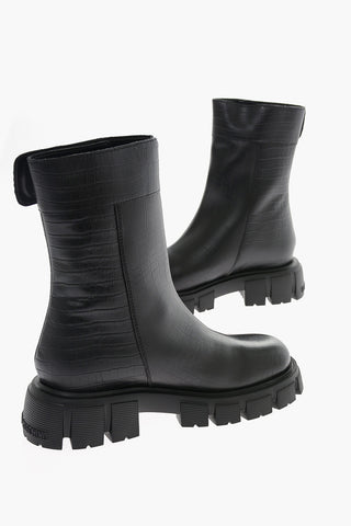 LOVE Faux Leather Crocodile Effect Booties with Tank Sole