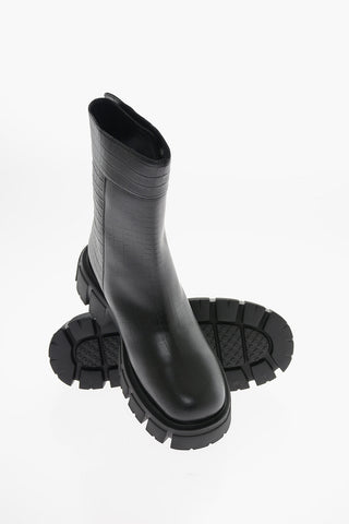 LOVE Faux Leather Crocodile Effect Booties with Tank Sole