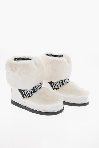 LOVE Logoed Elastic Band Faux Fur Snow Boots