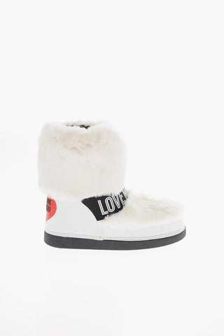 LOVE Logoed Elastic Band Faux Fur Snow Boots