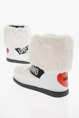 LOVE Logoed Elastic Band Faux Fur Snow Boots