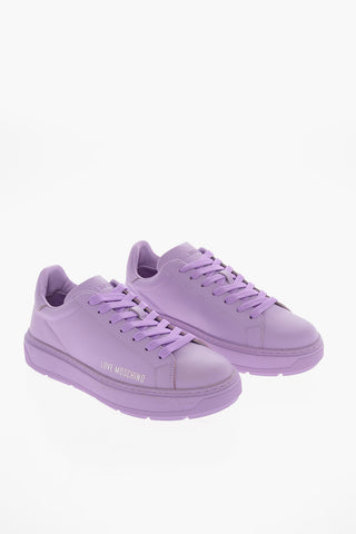 LOVE Solid Color Leather BOLD Low-Top Sneakers with Perforated Heart Shaped Sole