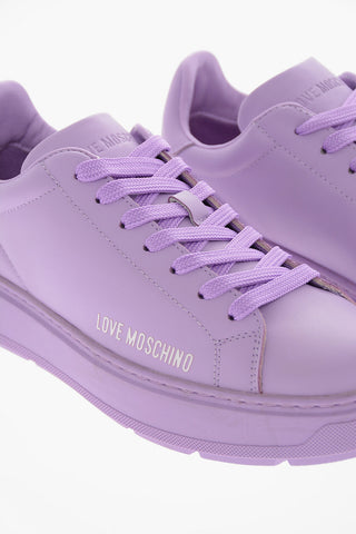 LOVE Solid Color Leather BOLD Low-Top Sneakers with Perforated Heart Shaped Sole