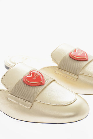 LOVE Metallic Leather Sabot with Enameled Heart