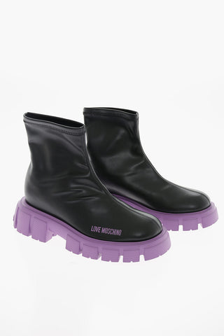 LOVE Faux Leather Sock Booties with Colored Sole 5,5cm
