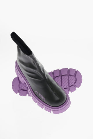 LOVE Faux Leather Sock Booties with Colored Sole 5,5cm