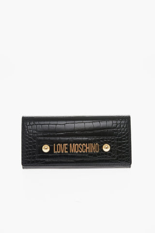 LOVE Crocodile Effect Faux Leather Wallet with Golden Logo