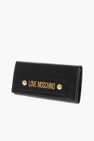 LOVE Crocodile Effect Faux Leather Wallet with Golden Logo