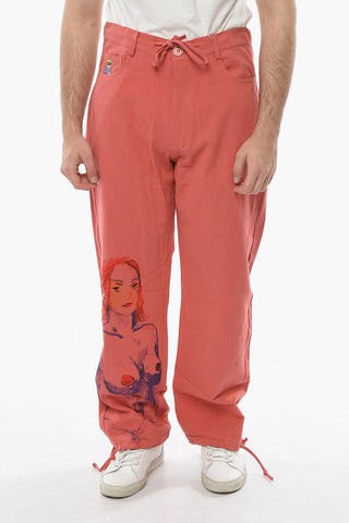 Pantaloni in Cotone e Lino a 5 Tasche Stampati