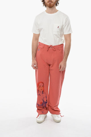 Pantaloni in Cotone e Lino a 5 Tasche Stampati