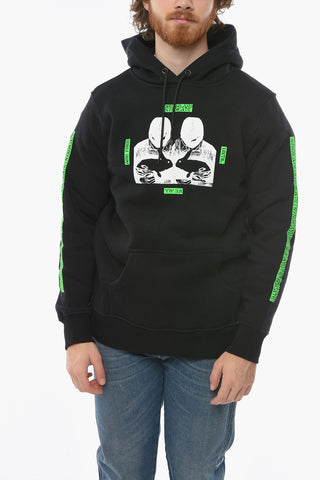 Fleeced-Cotton Hoodie with Contrasting Side Bands