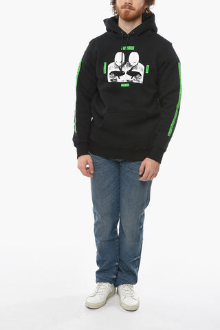 Fleeced-Cotton Hoodie with Contrasting Side Bands