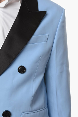 Double-breasted Cotton Blend Blazer with Satin Peak Lapel
